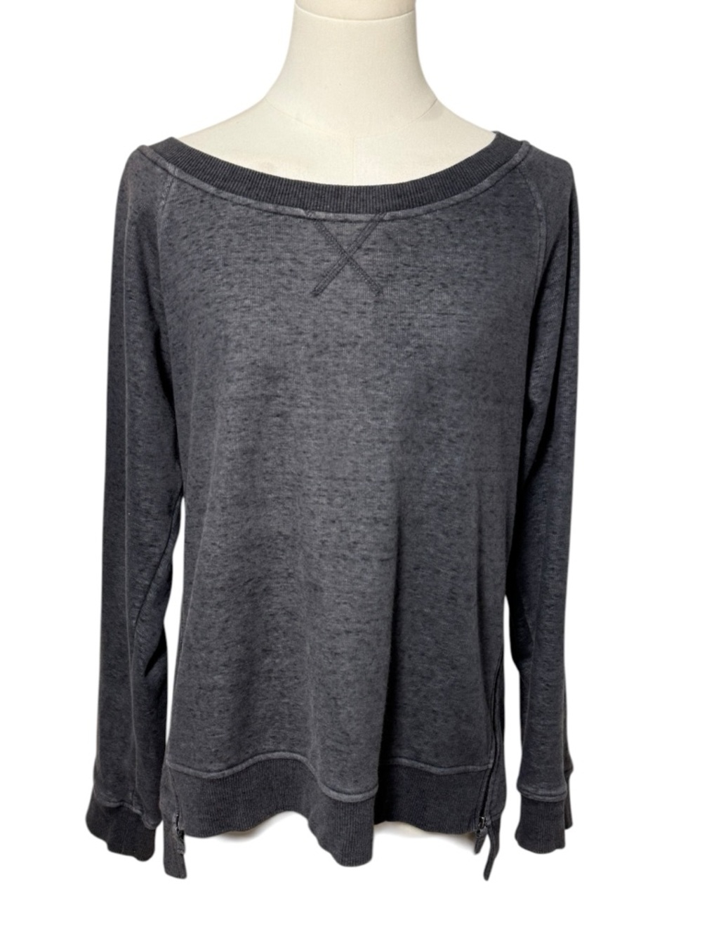 UGG Morgan Side Zip Distressed Sweatshirt in Gray Size Medium - Picture 3 of 10